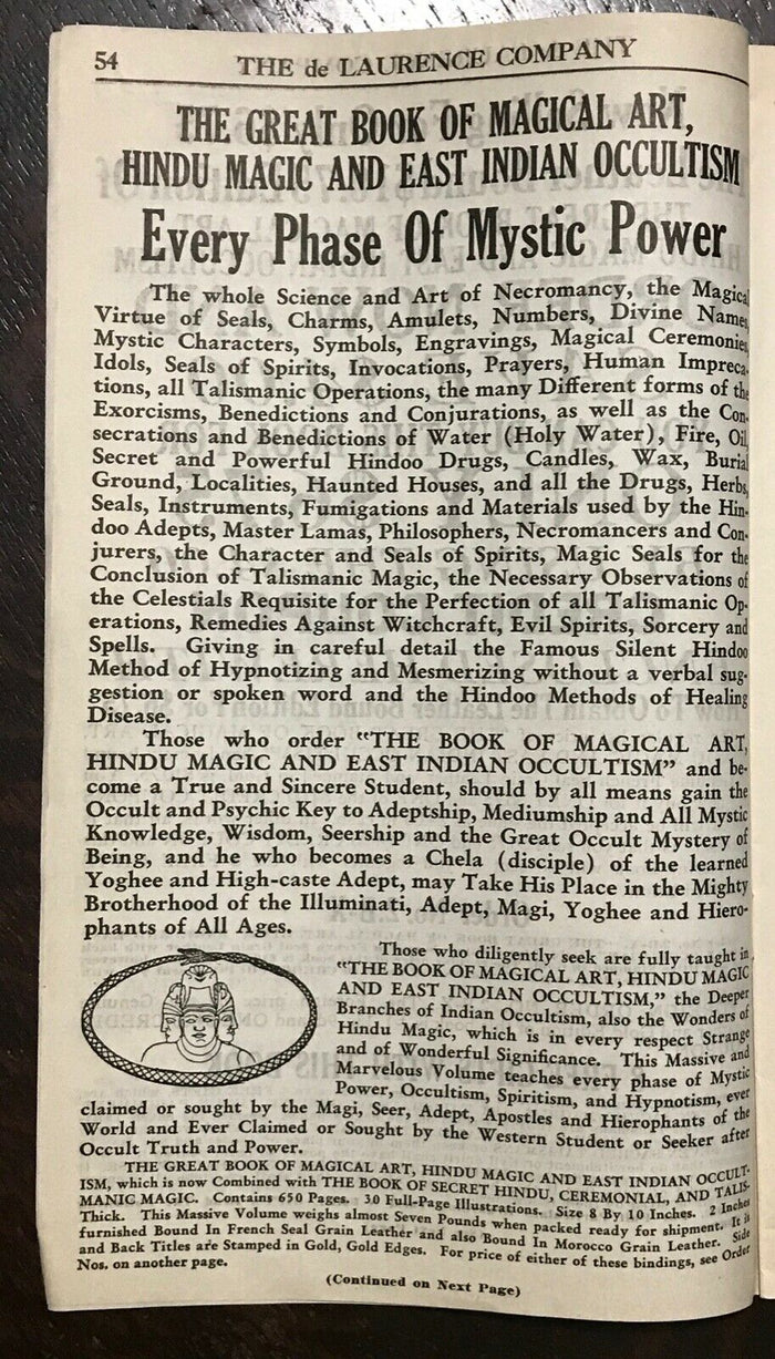 1920s VERY RARE DE LAURENCE OCCULT CATALOG - BOOK OF MAGICAL ART, HINDOO & ADS