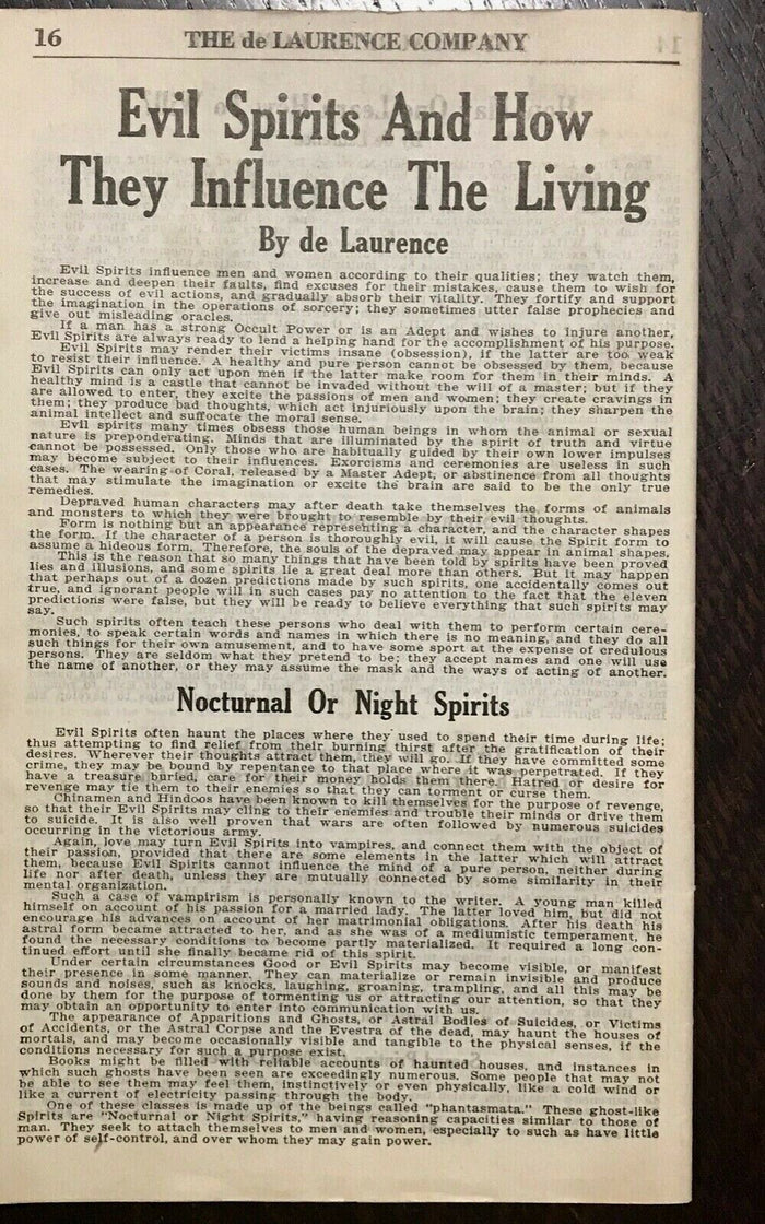 1920s VERY RARE DE LAURENCE OCCULT CATALOG - BOOK OF MAGICAL ART, HINDOO & ADS