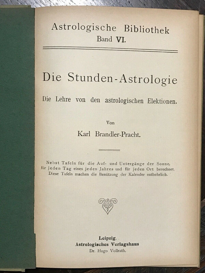 1930 ASTROLOGISCHE BIBLIOTHEK (ASTROLOGICAL LIBRARY) Vol VI, ASTROLOGY HOROSCOPE
