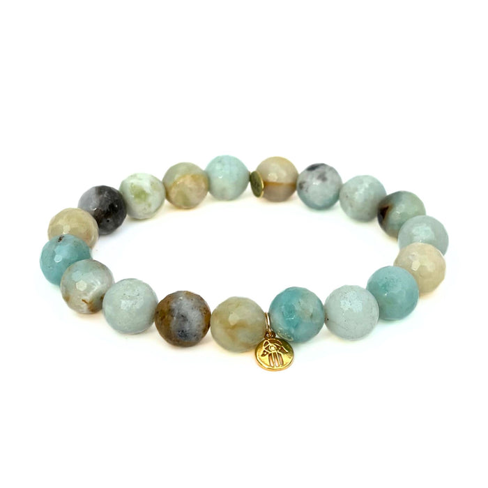Amazonite Bracelet + Gold Hamsa Charm