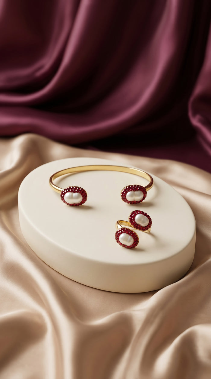Anadolu Set pearl Turkish jewelry set with gold-tone detailing