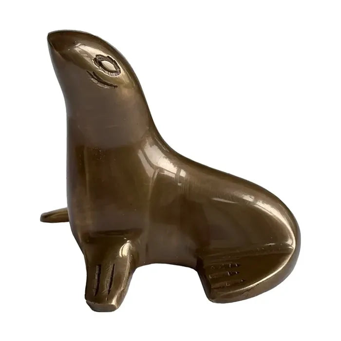 Antiqued Solid Brass Sea Lion Paperweight Table Decor - 2-1/4"