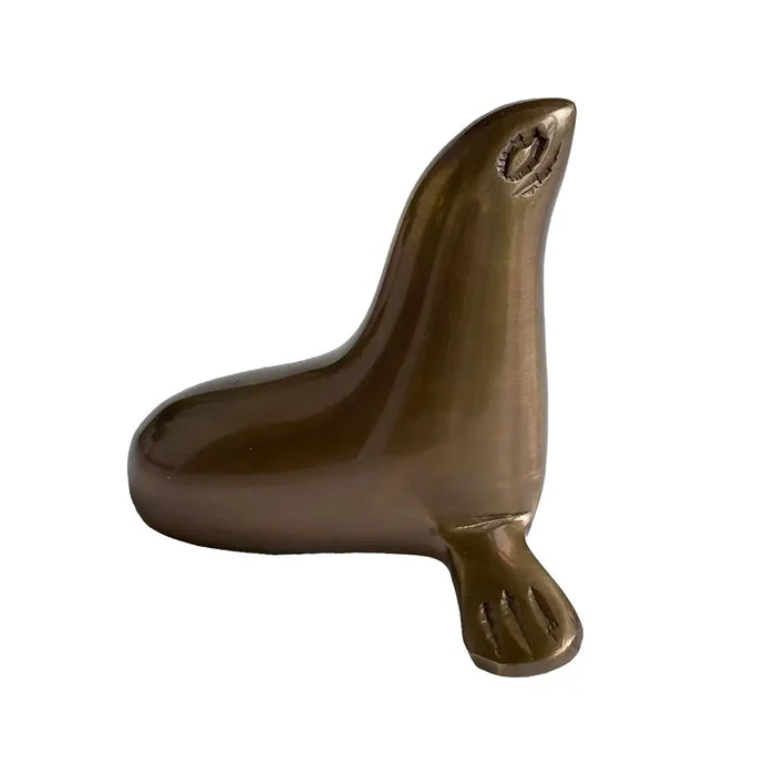 Antiqued Solid Brass Sea Lion Paperweight Table Decor - 2-1/4"