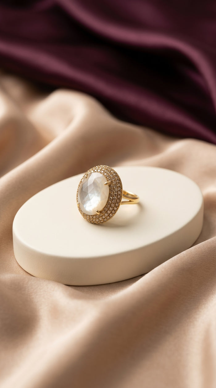 Ayla Ring crystal Turkish statement ring with gold-tone detailing