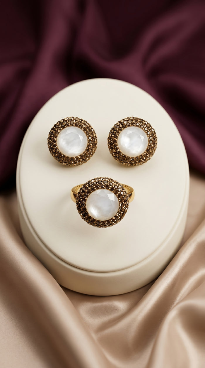 Bereket Set pearl Turkish jewelry set with gold-tone detailing
