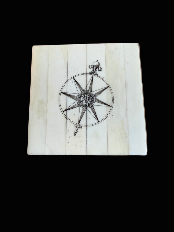 Bone Inlay Compass Box – 3″ Square Nautical Gift