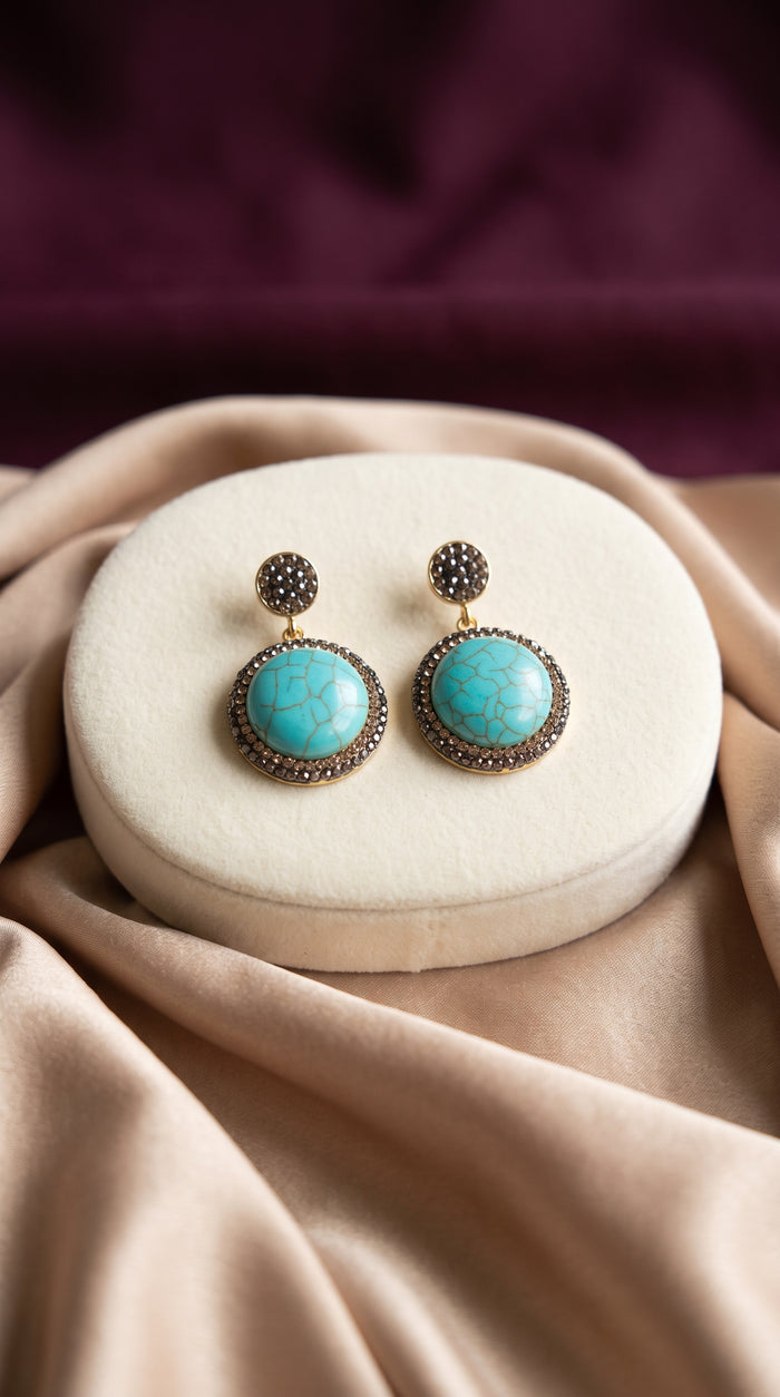 Buket Earrings red gemstone Turkish earrings with gold-tone detailing