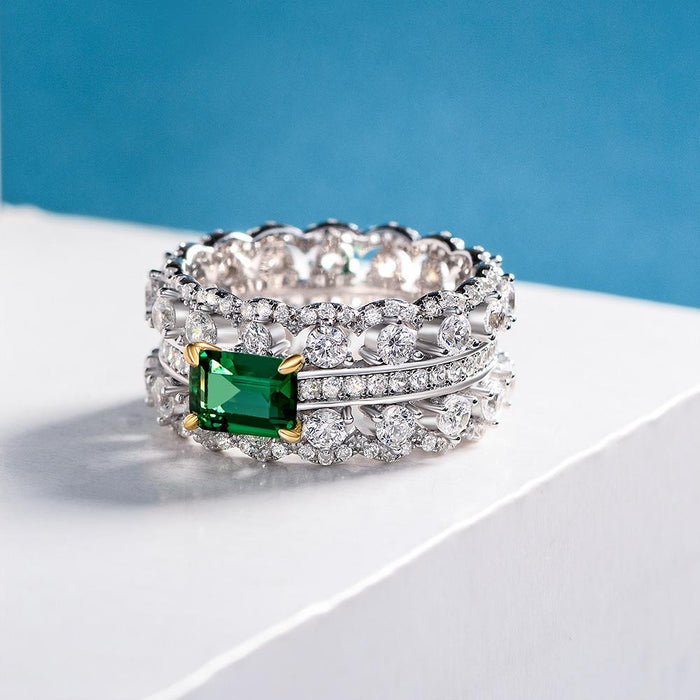 Dinner Party Multi-row Emerald Cut Sterling Silver Ring