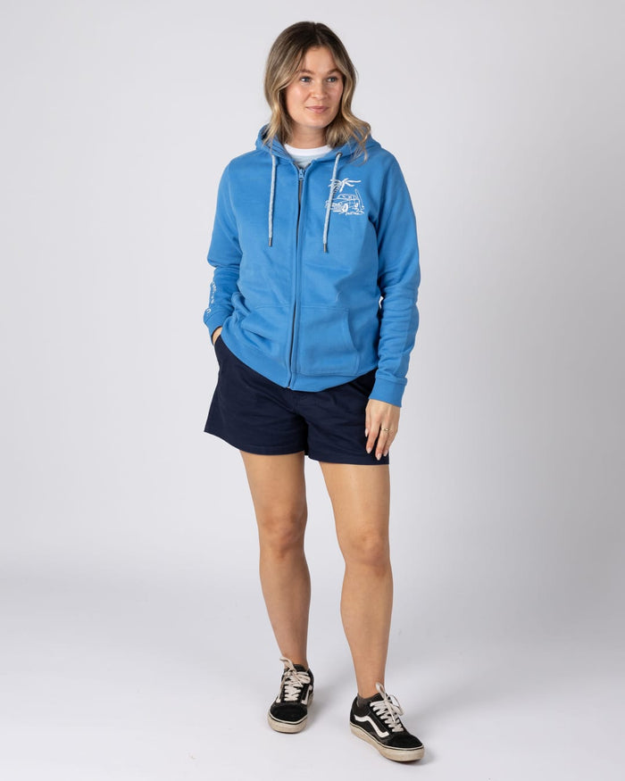 Driver Womens Zip Through Hoodie in Bright Blue