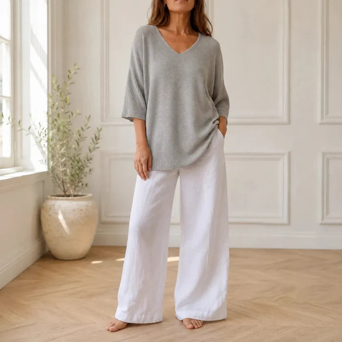 Elowyn – Soft V-Neck Knit Tunic Top for Women, Loose Drape