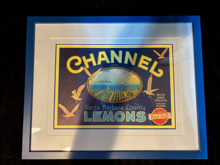 Framed "Channel Brand Lemons" Fruit Crate Label – Santa Barbara County, California Citrus Advertising