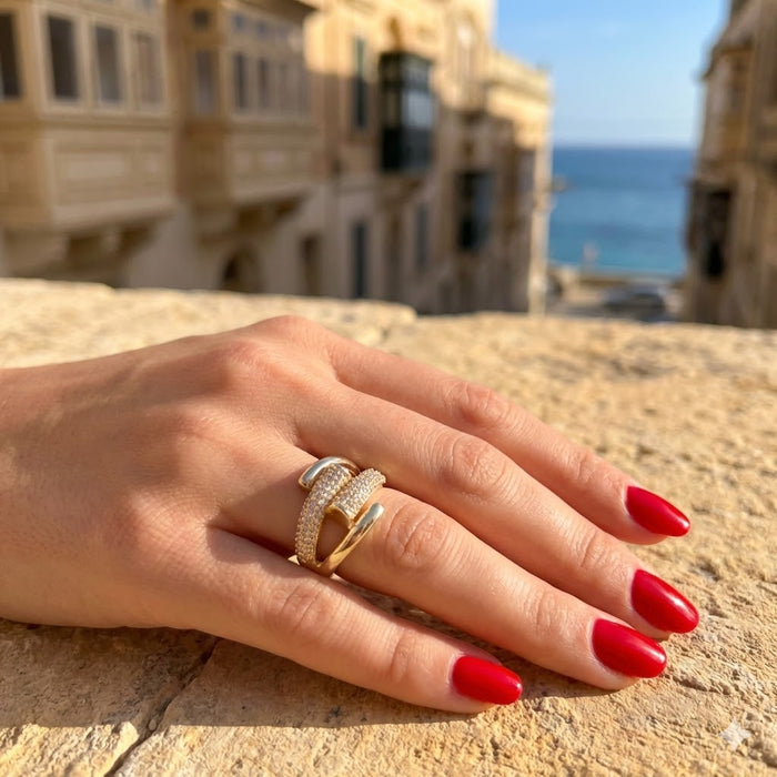 Gold Filled Oro Laminado Adjustable Gemini Zirconia Ring