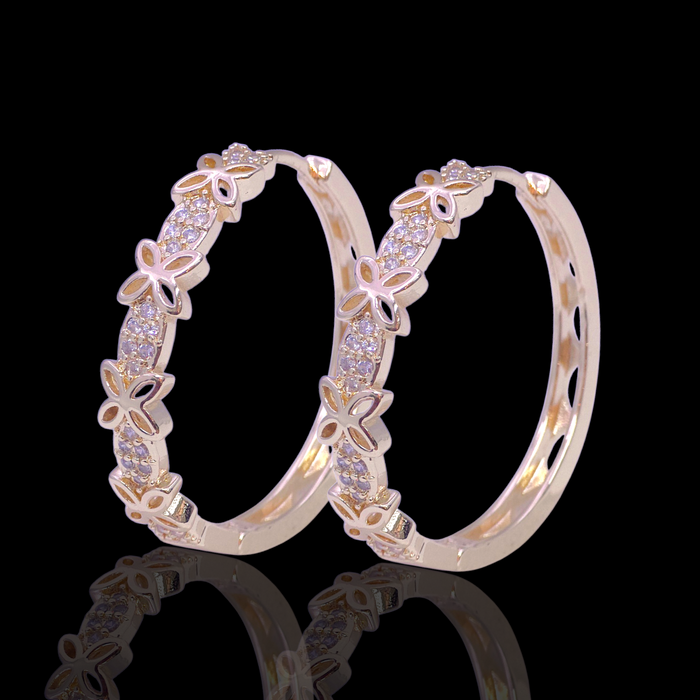 Gold Filled Oro Laminado Fleur Zirconia Hoop Earrings