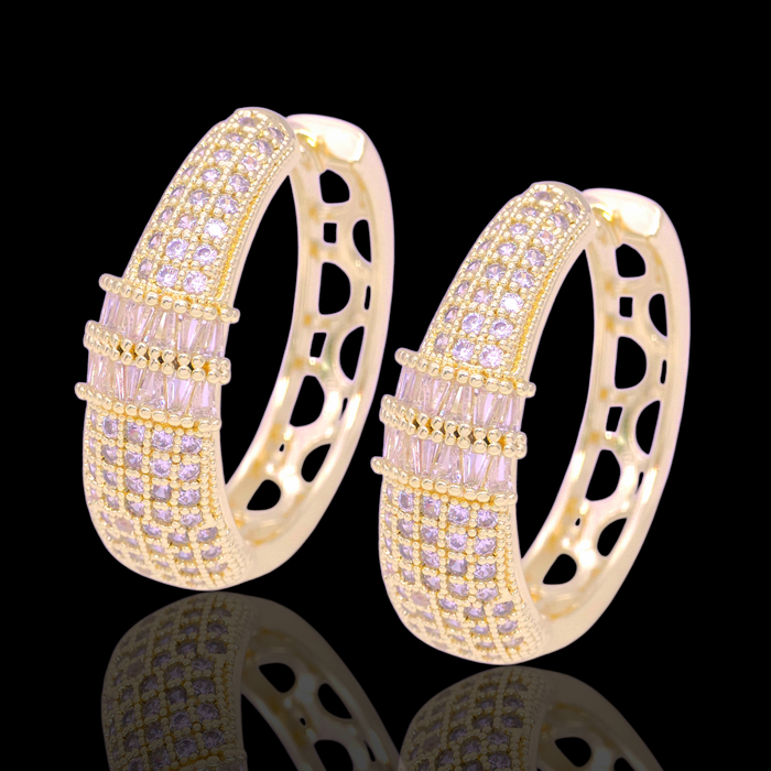 Gold Filled Oro Laminado Milano Baguette CZ Hoop Earrings