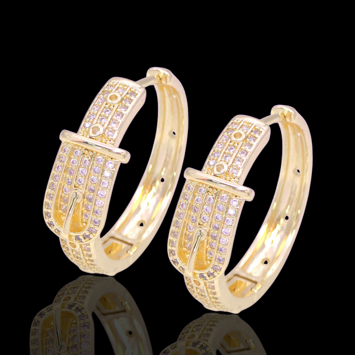 Gold Filled Oro Laminado Paris Buckle Zirconia Hoop Earrings