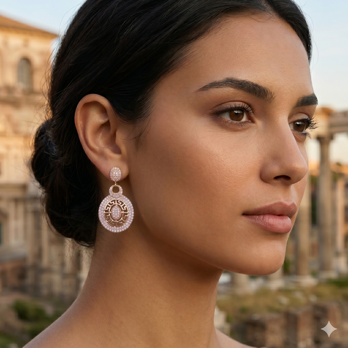 Gold Filled Oro Laminado Pax Romana Zirconia Dangle Earrings