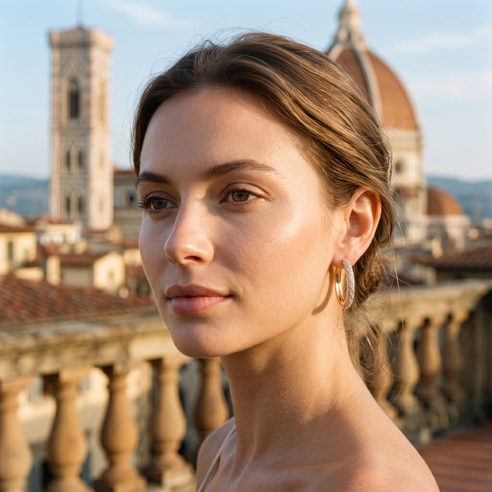 Gold Filled Oro Laminado Picasso Zirconia Hoop Earrings