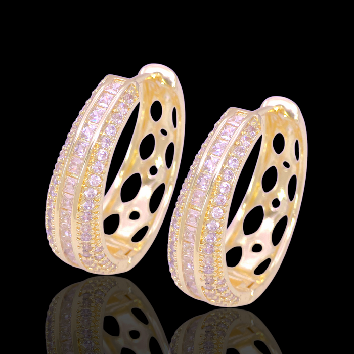 Gold Filled Oro Laminado Tapered Barcelona CZ Hoop Earrings