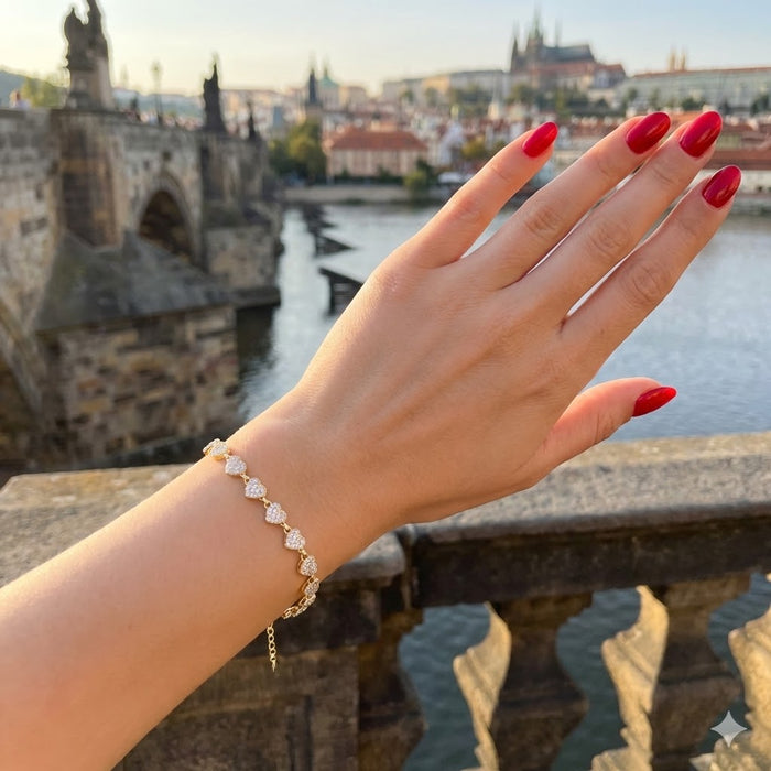 Gold Filled Oro Laminado Venice Heart Zirconia Bracelet