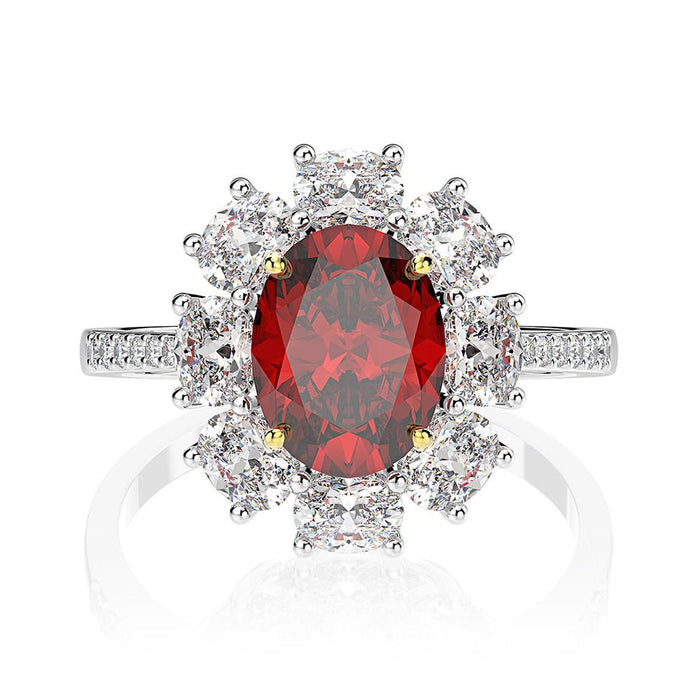 Halo Oval Cut 925 Sterling Silver Ruby Engagement Ring