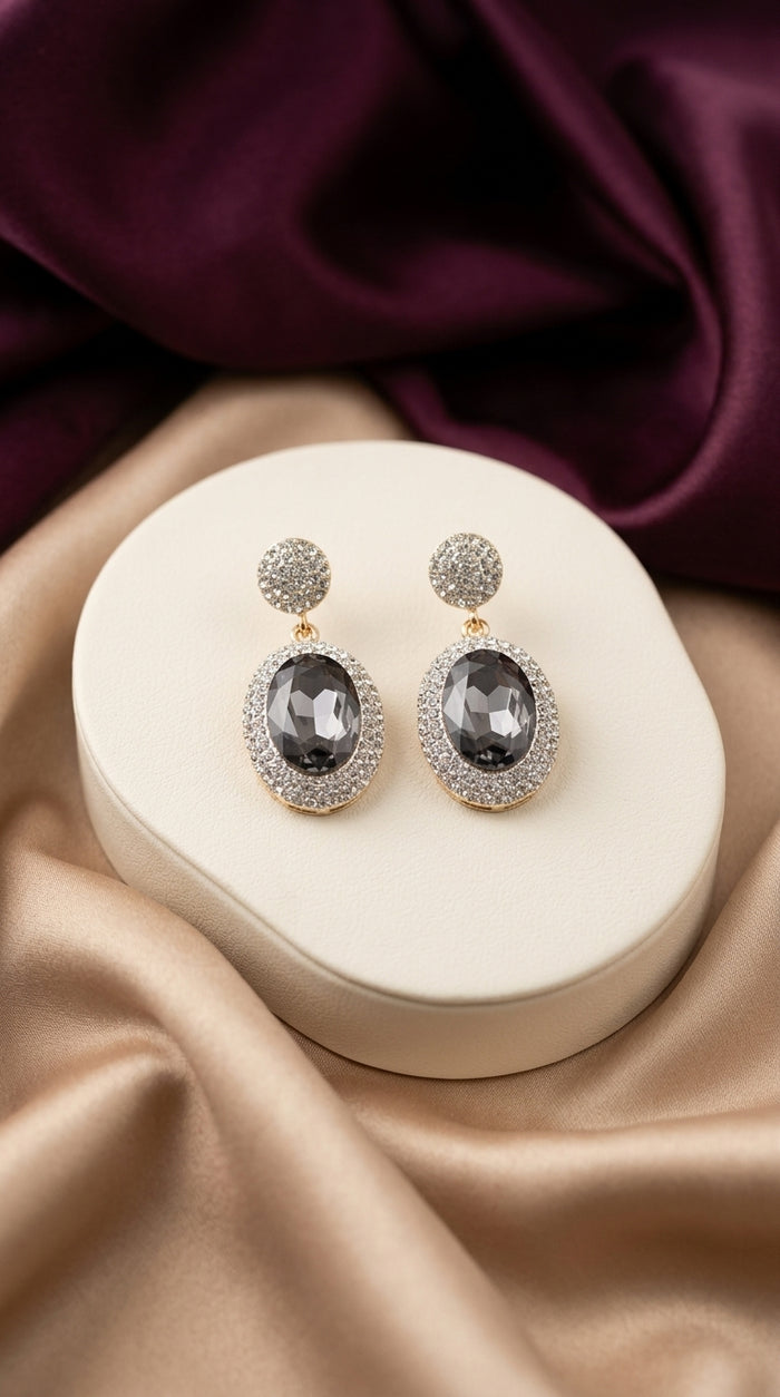 Ihtisam Earrings black stone Turkish earrings with gold-tone detailing