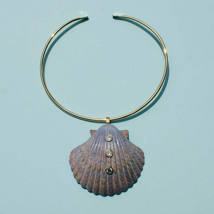 Indigo Dyed Yellow Cup Scallop Shell Necklace