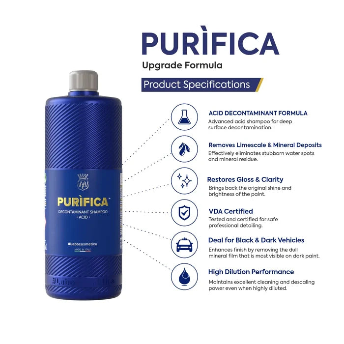 Labocosmetica PURIFICA Acidic Car Shampoo for Ceramic Coatings | Removes Water Spots, Mineral Deposits & Limescale