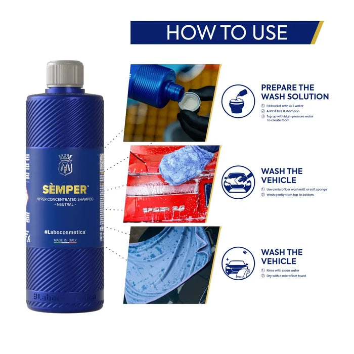 Labocosmetica SÈMPER pH Neutral Car Wash Shampoo | Deep Cleaning Maintenance Wash | Safe for Ceramic Coatings, Wax & Sealants