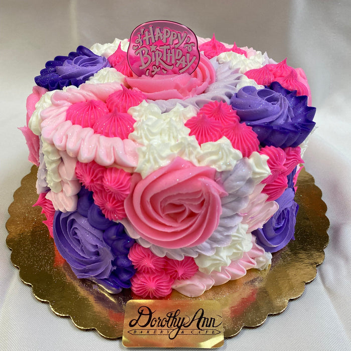 Lisa Design Cake with Pink/Purple Theme with Happy Birthday Pick