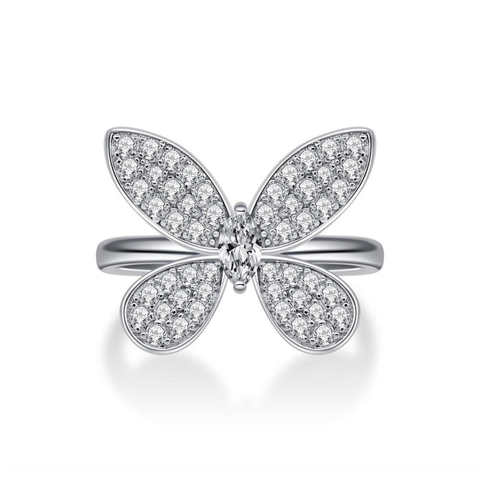 Lucky Butterfly Round Cut Sterling Silver Engagement Ring