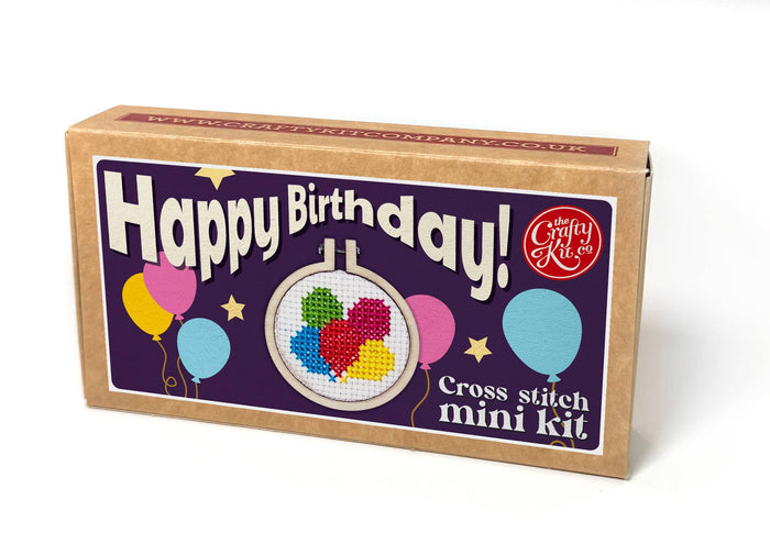 'Matchbox Mini Cross Stitch Kit - Happy Birthday Balloons-Stitched Modern