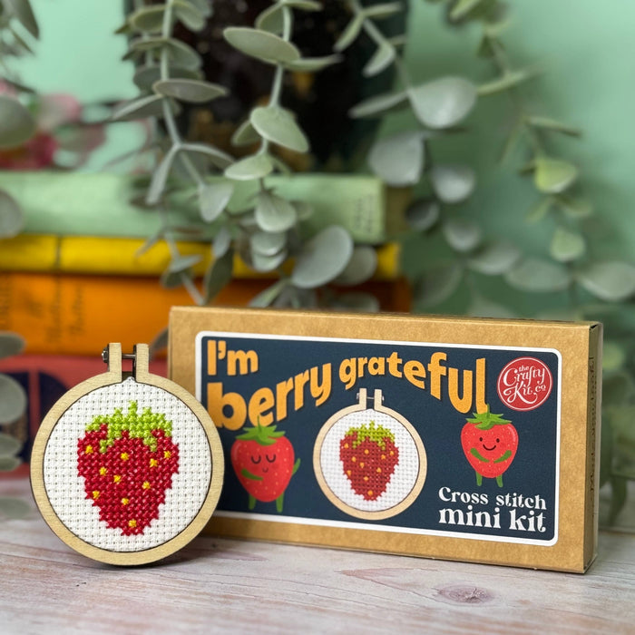 Matchbox Mini Cross Stitch Kit - I'm Berry Grateful-Stitched Modern