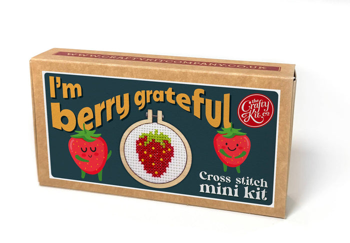 Matchbox Mini Cross Stitch Kit - I'm Berry Grateful-Stitched Modern