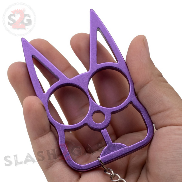 Light Purple Cat Knuckles Self Defense Keychain Crazy Kitty Aluminum Protection Tool