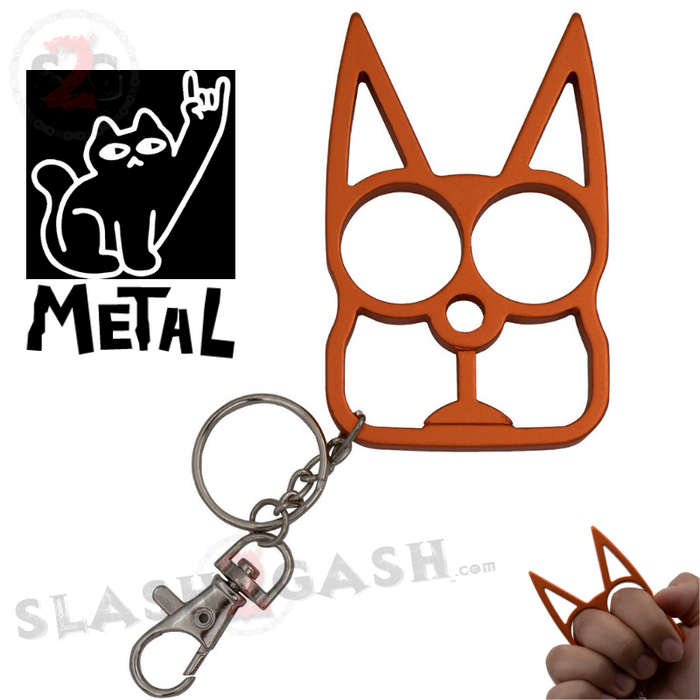Orange Cat Knuckles Self Defense Keychain Crazy Kitty Aluminum Protection Tool