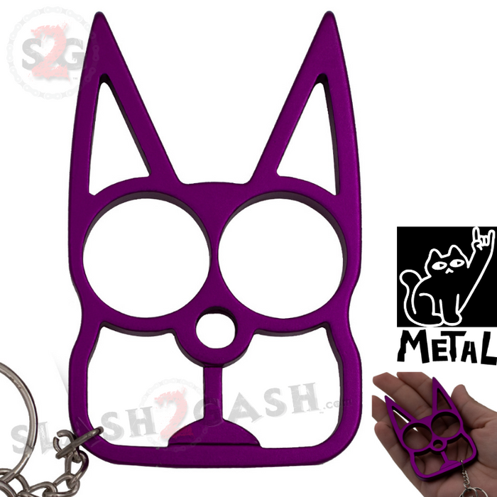 Purple Cat Knuckles Self Defense Keychain Crazy Kitty Aluminum Protection Tool