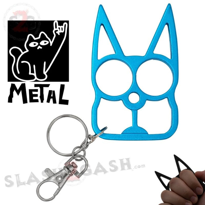 Teal Cat Knuckles Self Defense Keychain Crazy Kitty Aluminum Protection Tool - Light Blue