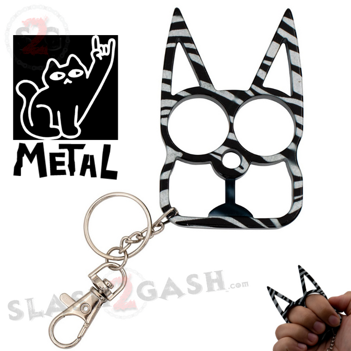 Zebra Cat Knuckles Self Defense Keychain Crazy Kitty Aluminum Protection Tool - Animal Print