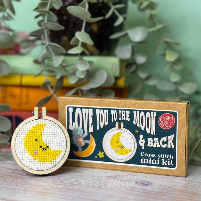 Mini Matchbox Cross Stitch Kit - Love You to the Moon and Back-Stitched Modern