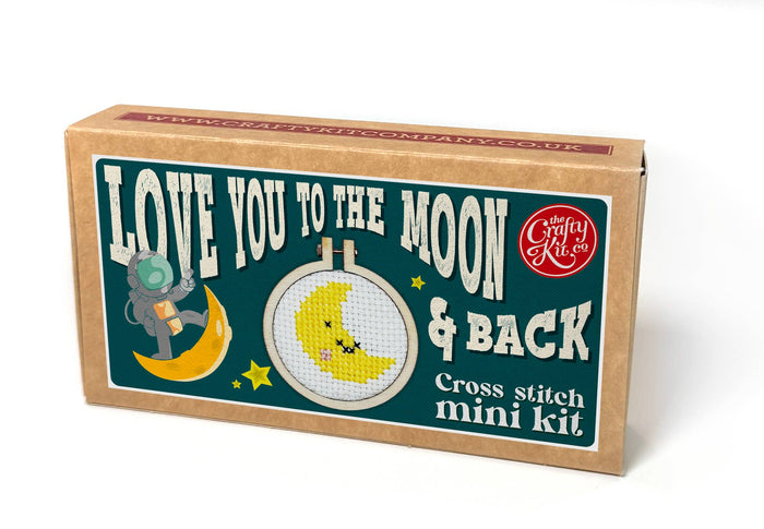 Mini Matchbox Cross Stitch Kit - Love You to the Moon and Back-Stitched Modern
