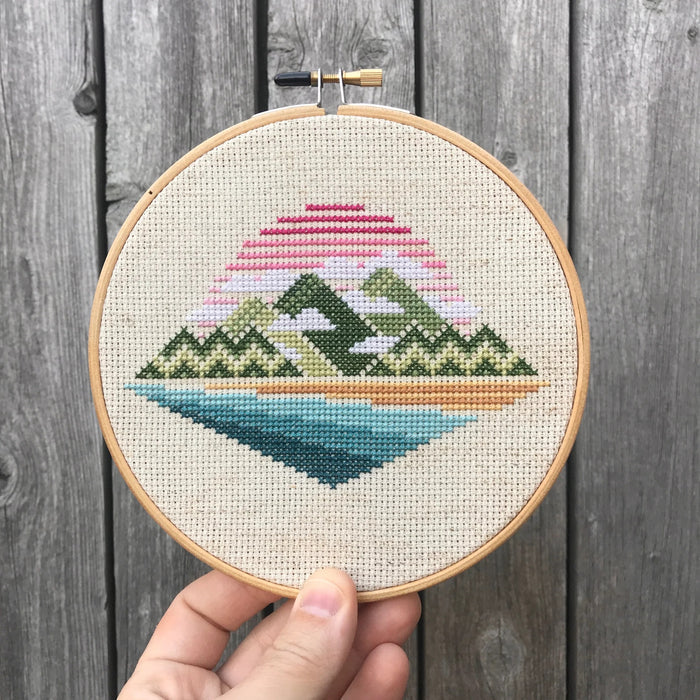 Misty Mountains Cross Stitch Pattern-Stitched Modern