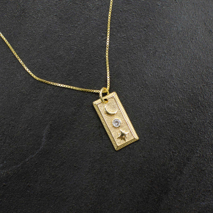 Moon and Star Rectangle Pendant