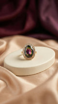 Nazar Ring crystal Turkish statement ring with gold-tone detailing