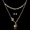 18K Gold Filled Cherry and Butterfly Evil Eyes Layered Necklace Set - Kuania Oro Laminado