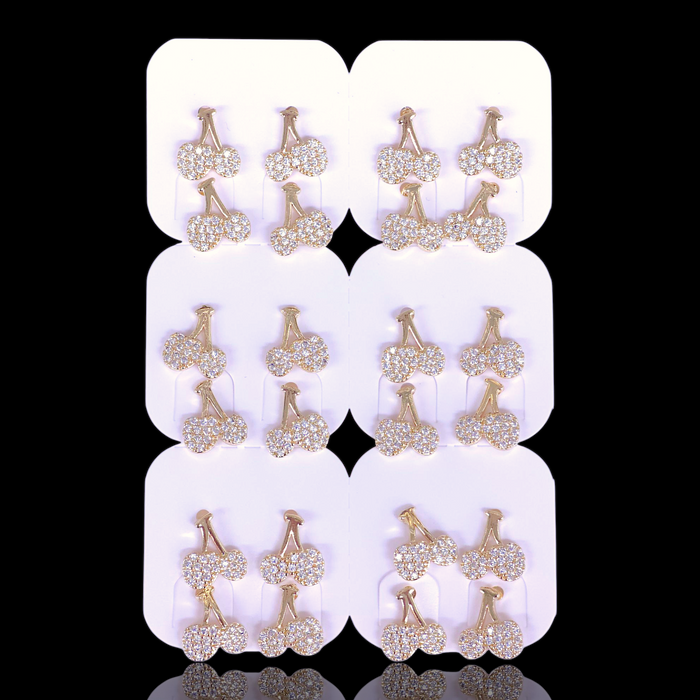 Oro Laminado Bordeaux Cherry Stud Earrings (Pack of 12)