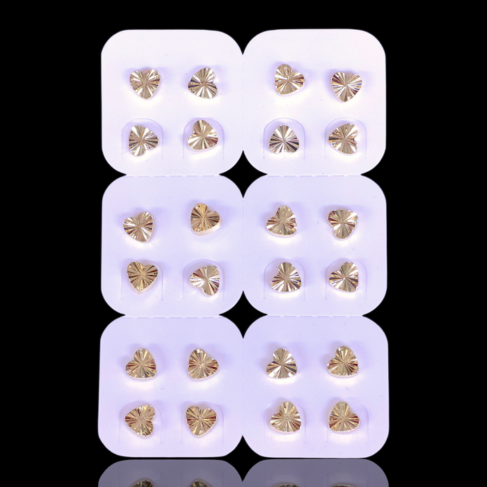 Oro Laminado Brilliant Diamond Cut Heart Stud Earrings (Pack of 12)