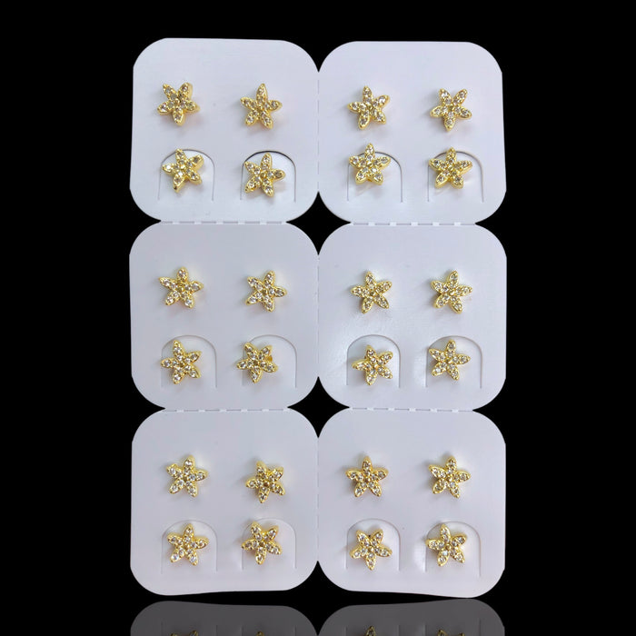 Oro Laminado Crystalline Floral Stud Earrings (Pack of 12)
