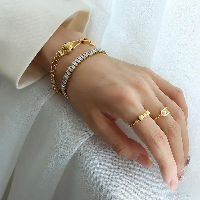 Oro Laminado Gold Filled 7mm Baguette CZ Tennis Bracelet