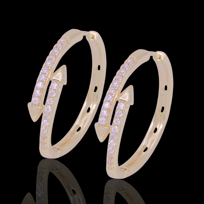 Oro Laminado Gold Filled Artemis Arrow CZ Hoop Earrings