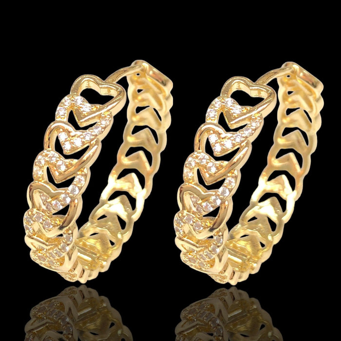 Oro Laminado Gold Filled Eternal Trinity Heart Hoop Earrings